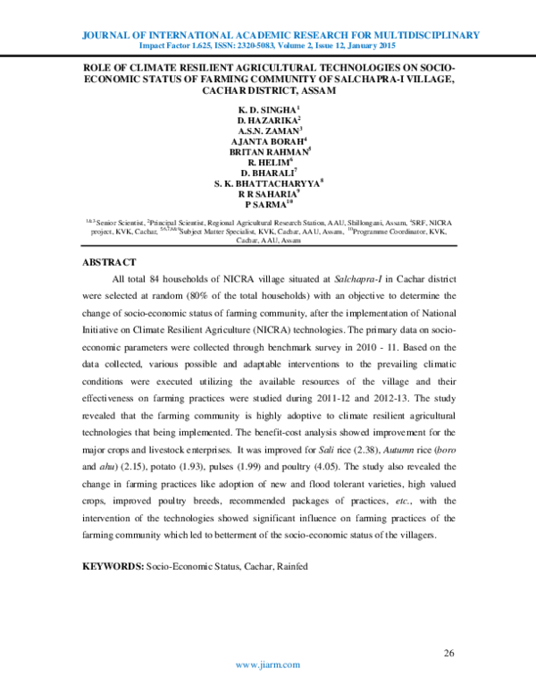 (PDF) Role of Climate Resilient Agricultural Technologies on Socio ...