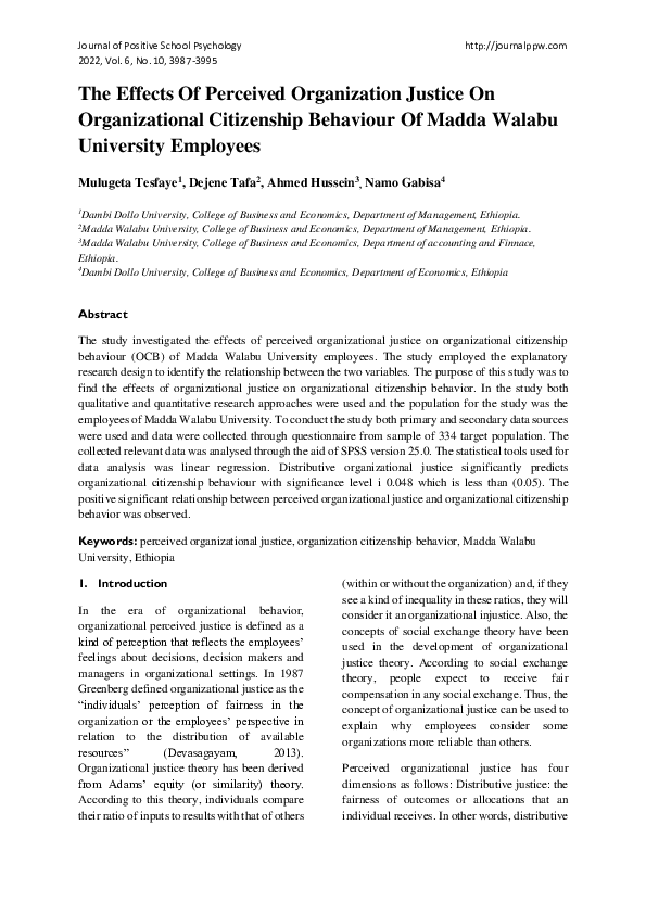 (PDF) The Effects Of Perceived Organization Justice On Organizational ...