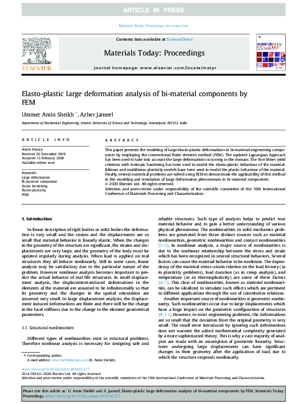 (PDF) Elasto-plastic large deformation analysis of bi-material ...