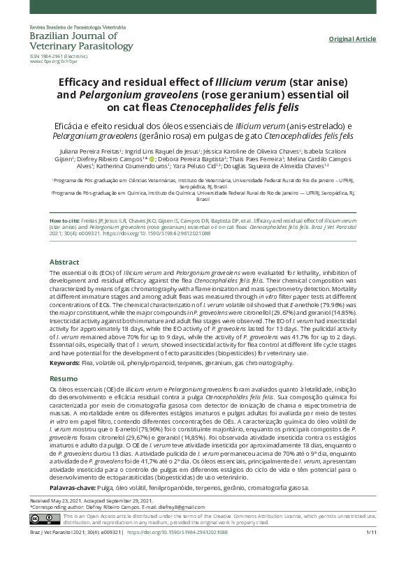 (PDF) Efficacy and residual effect of Illicium verum (star anise) and ...