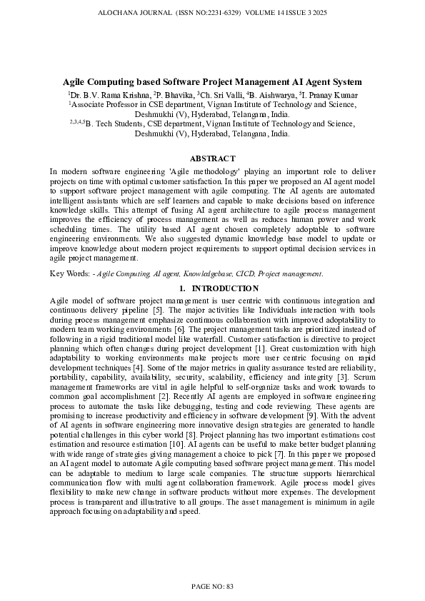 (PDF) Agile Computing based Software Project Management AI Agent System
