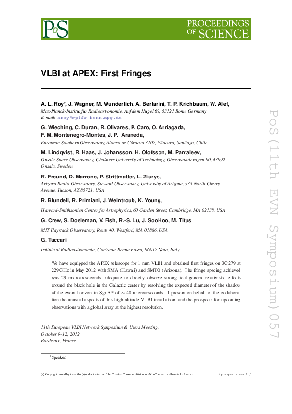 (PDF) VLBI at APEX: First fringes