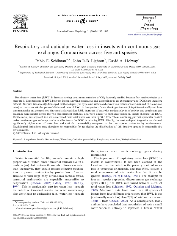 (PDF) Respiratory and cuticular water loss in insects with continuous ...