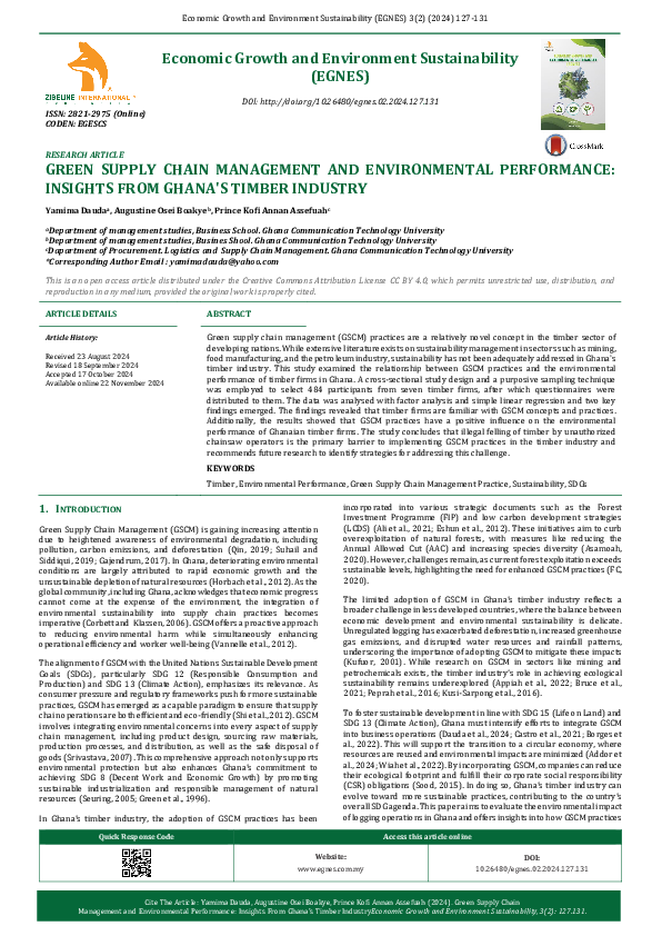 (PDF) Economic Growth and Environment Sustainability (EGNES