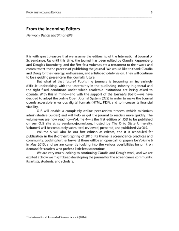 (PDF) From the Incoming Editors