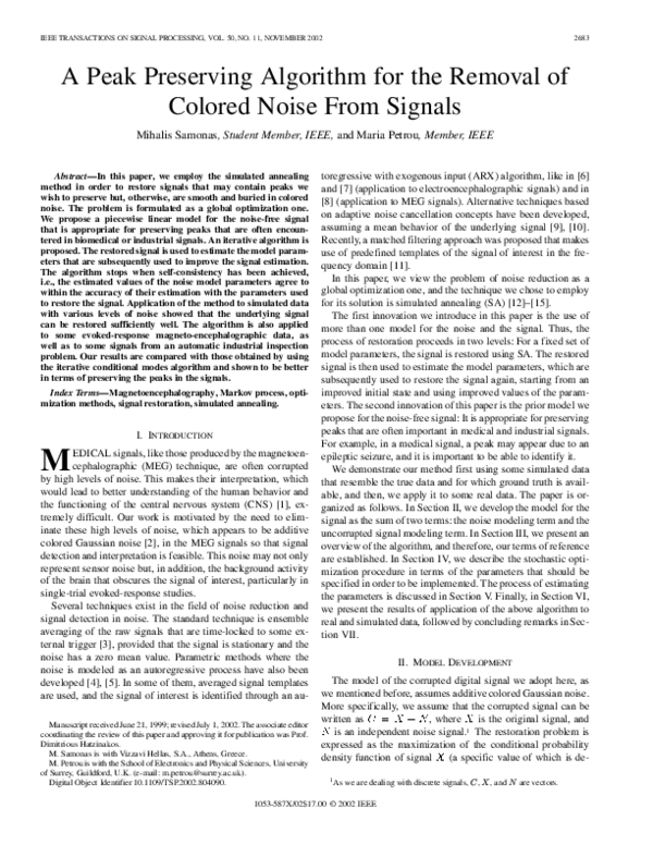 (PDF) A peak preserving algorithm for the removal of colored noise from ...