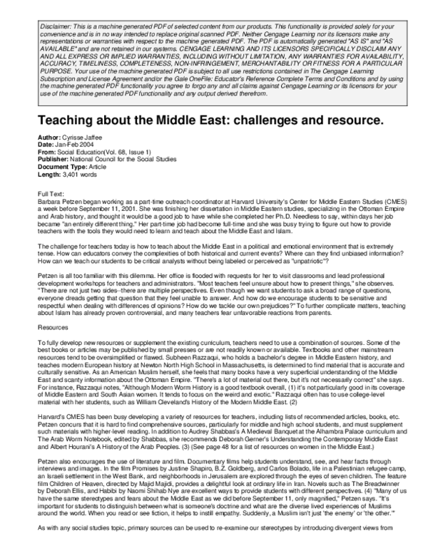 (PDF) Teaching about the Middle East: Challenges and Resources