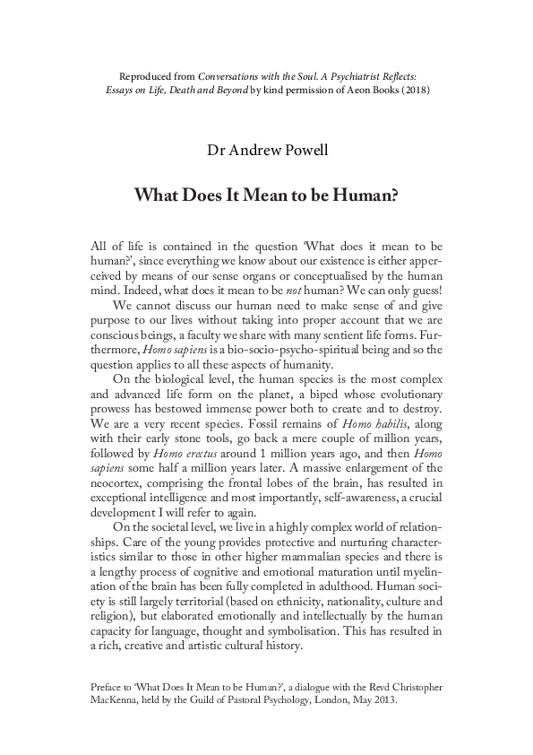 (PDF) What Does It Mean to be Human