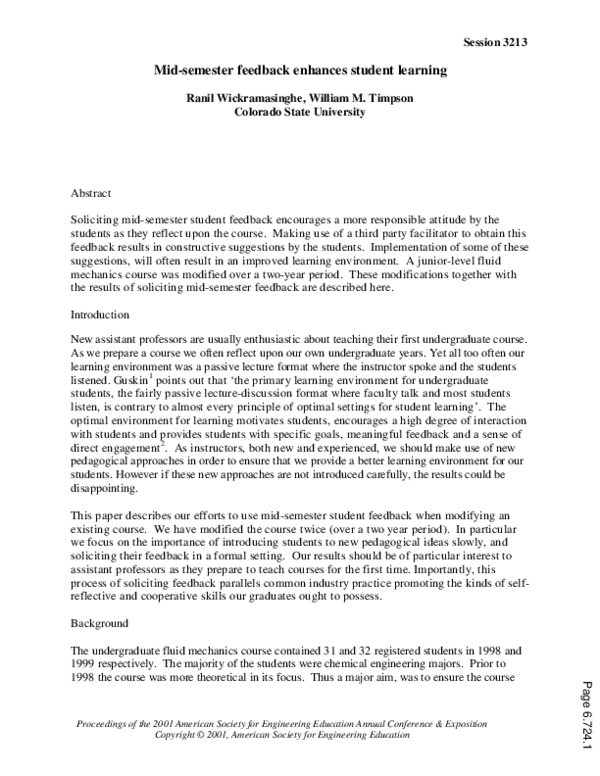 (PDF) Mid Semester Feedback Enhances Student Learning