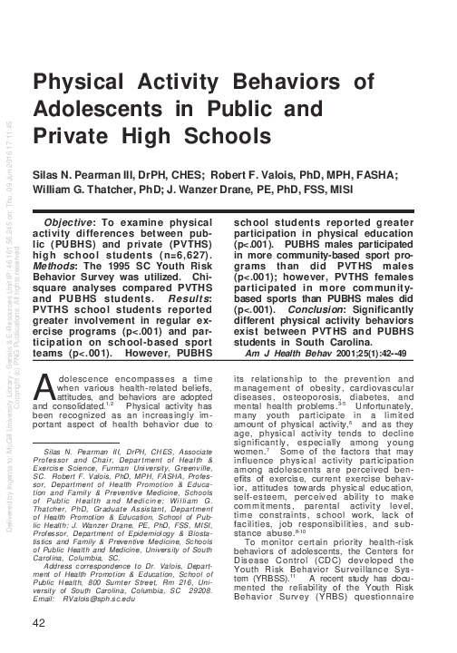 (PDF) Physical Activity Behaviors of Adolescents in Public and Private ...