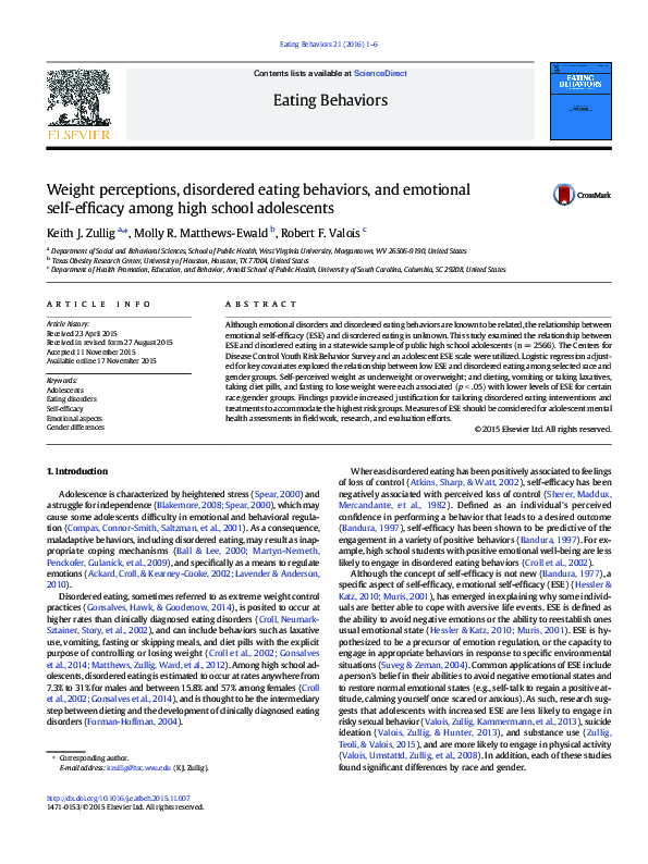 (PDF) Emotional self-efficacy and disordered eating among high school ...
