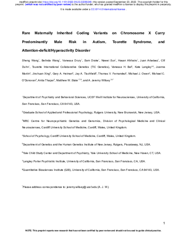 (PDF) Rare Maternally Inherited Coding Variants on Chromosome X Carry ...