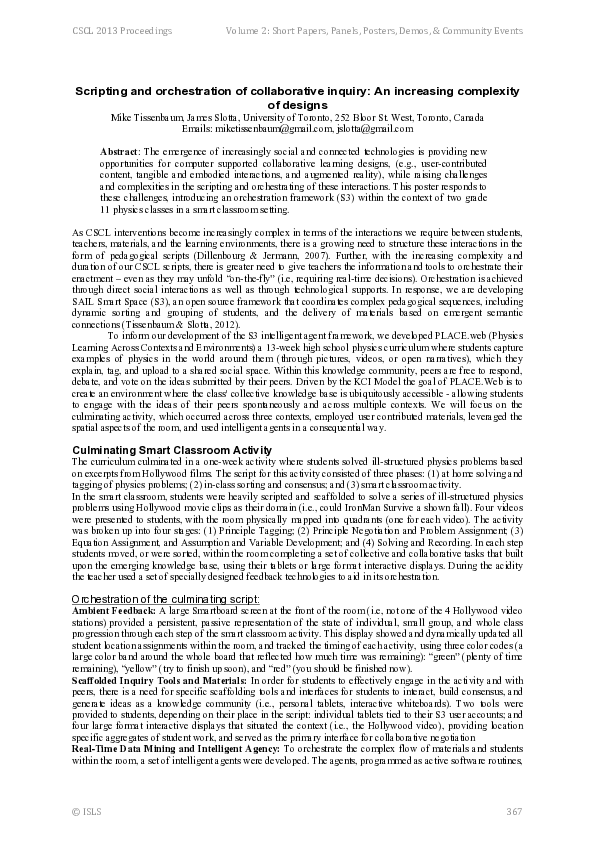 (PDF) Scripting and Orchestration of Collaborative Inquiry: An ...