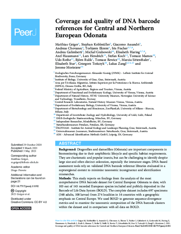 (PDF) Coverage and quality of DNA barcode references for Central and ...