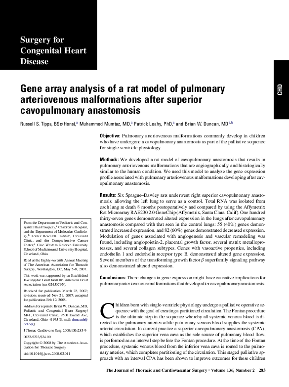 (PDF) Gene array analysis of a rat model of pulmonary arteriovenous ...