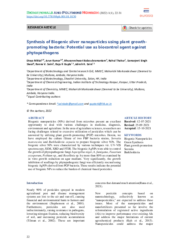 (PDF) Synthesis of Biogenic silver nanoparticles using plant growth ...