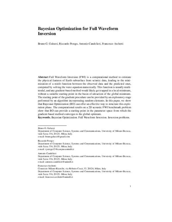 (PDF) Bayesian Optimization for Full Waveform Inversion