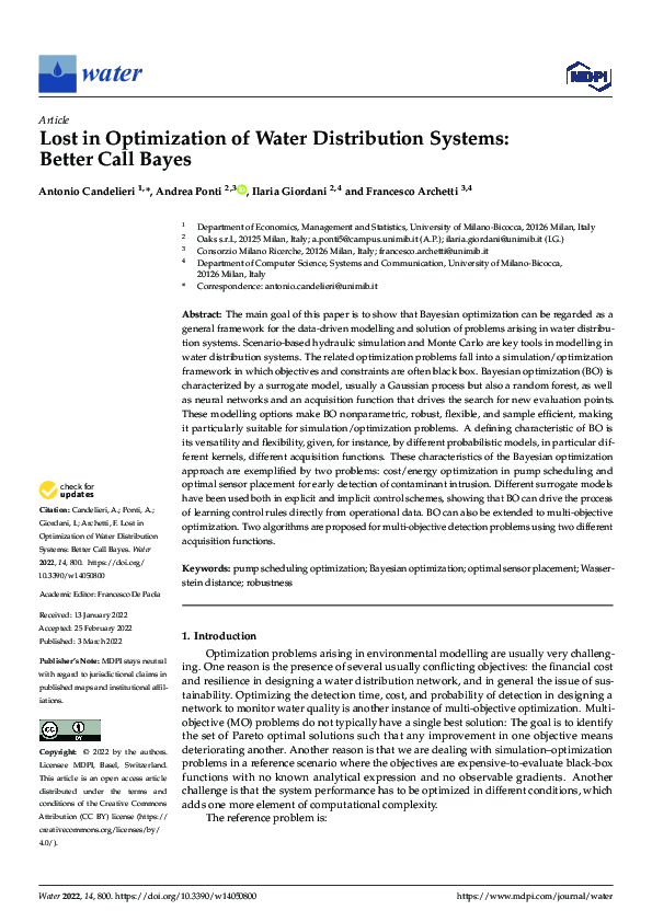 (PDF) Lost in Optimization of Water Distribution Systems: Better Call Bayes