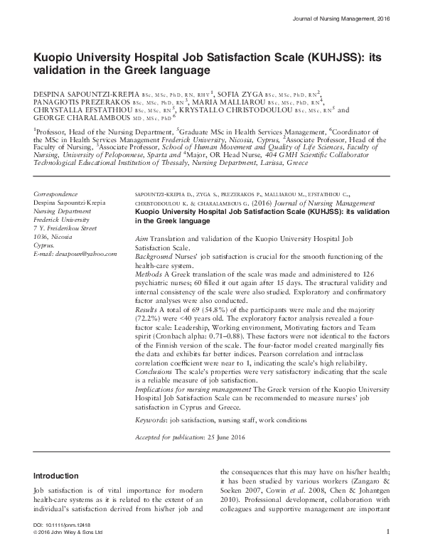 (PDF) Kuopio University Hospital Job Satisfaction Scale (KUHJSS): its ...