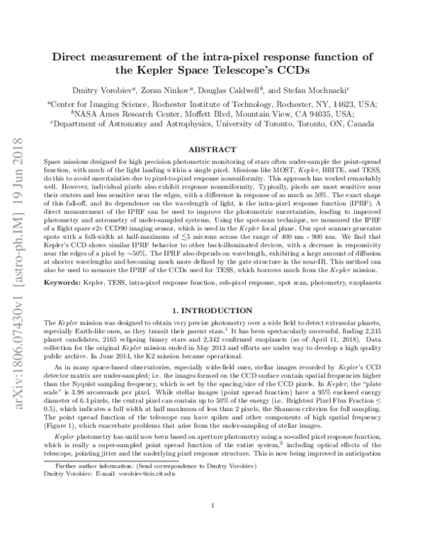 (PDF) Direct measurement of the intra-pixel response function of the ...