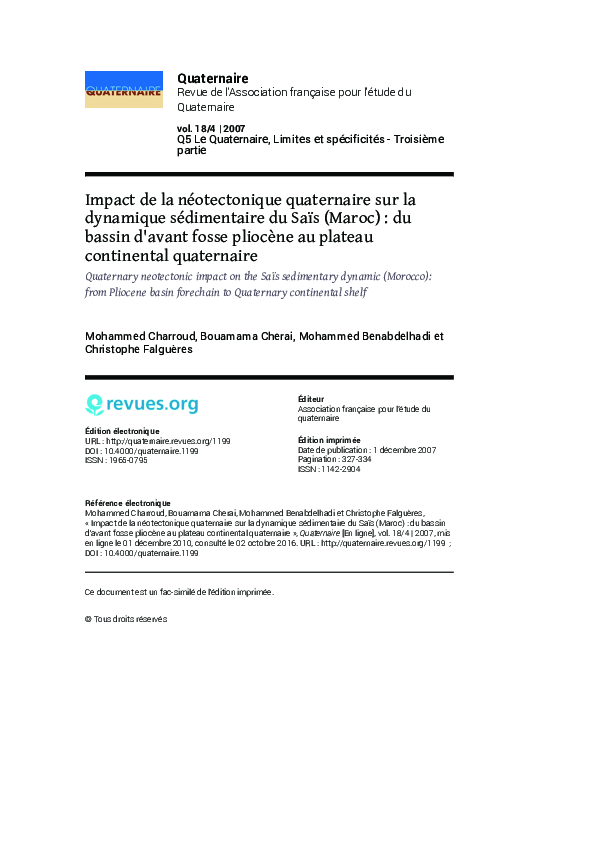 (PDF) Quaternary neotectonic impact on the Saïs sedimentary dynamic ...