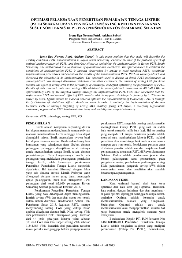 (PDF) Optimasi Pelaksanaan Penertiban Pemakaian Tenaga Listrik (P2TL ...