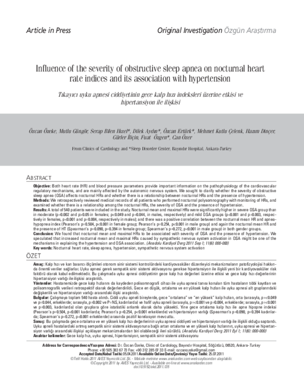 (PDF) Influence of the severity of obstructive sleep apnea on nocturnal ...
