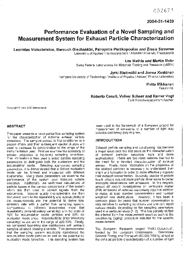 (PDF) Performance Evaluation of a Novel Sampling and Measurement System ...