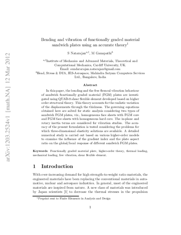 (PDF) Bending and vibration of functionally graded material sandwich ...