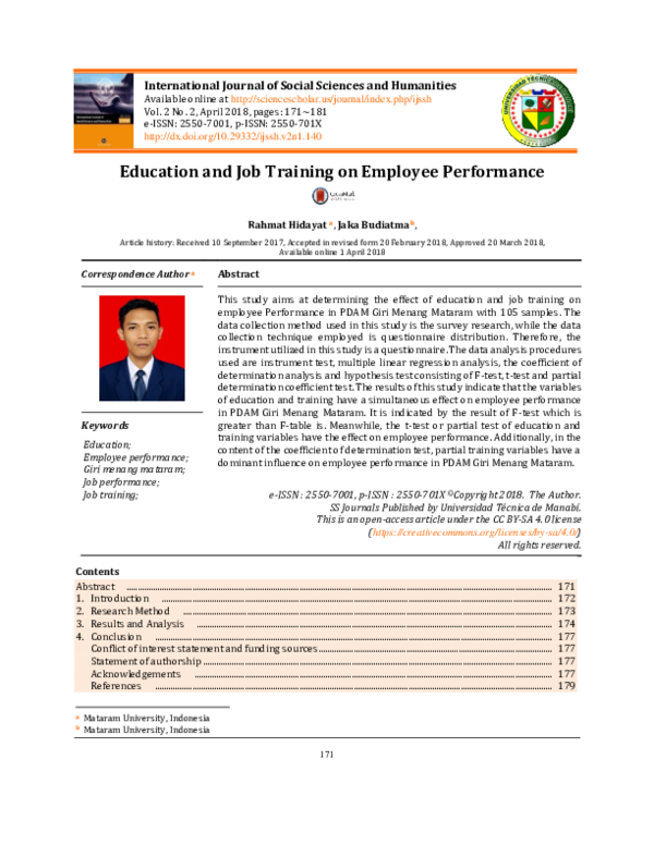 (PDF) Education and Job Training on Employee Performance
