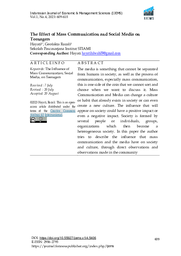 (PDF) The Effect of Mass Communication and Social Media on Teenagers