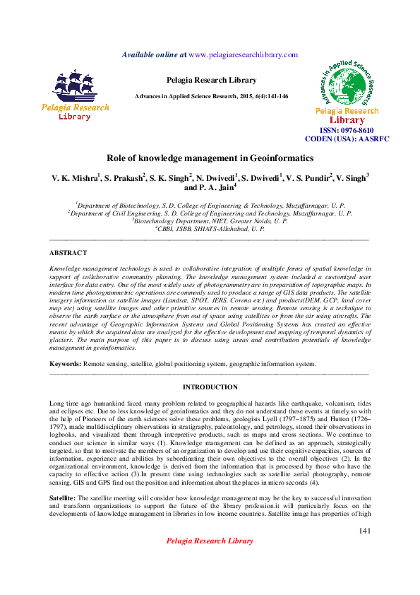 (PDF) Role of knowledge management in Geoinformatics