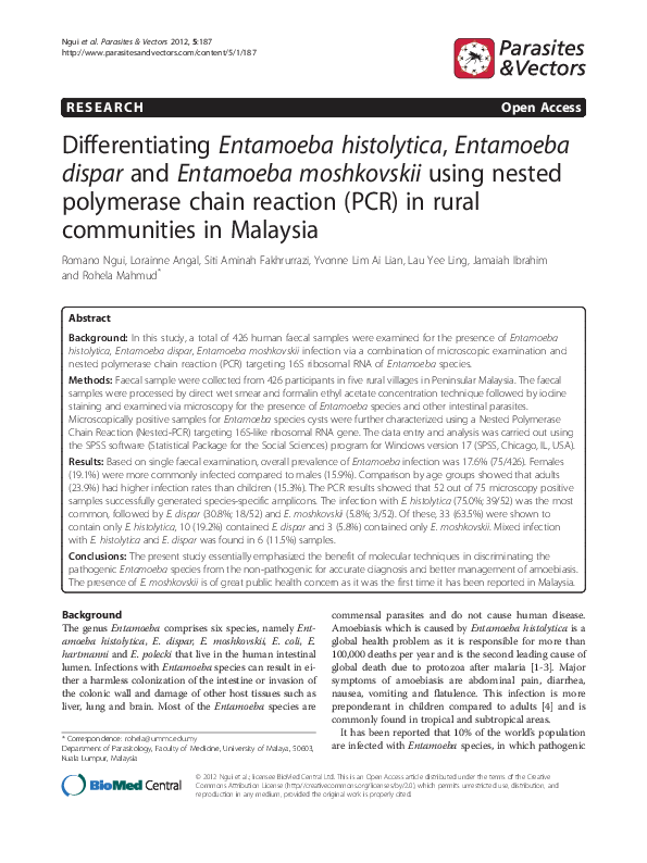 (PDF) Differentiating Entamoeba histolytica, Entamoeba dispar and ...