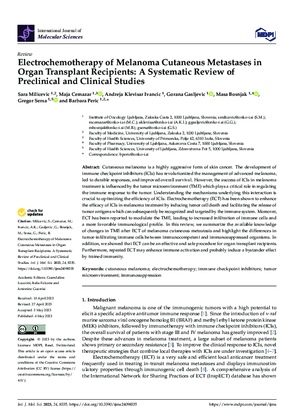 (PDF) Electrochemotherapy of Melanoma Cutaneous Metastases in Organ ...