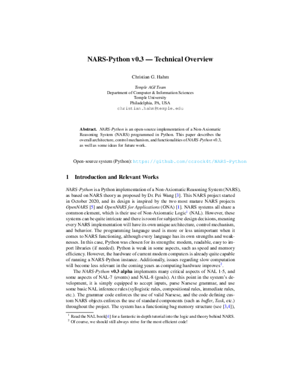 (PDF) NARS-Python v0.3 -Technical Overview