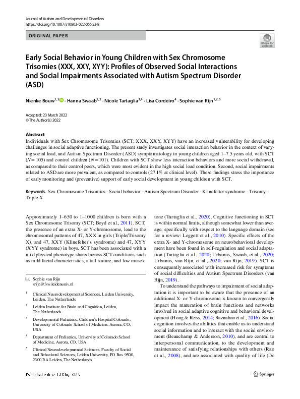 (PDF) Early Social Behavior in Young Children with Sex Chromosome ...