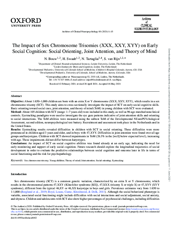 (PDF) The Impact of Sex Chromosome Trisomies (XXX, XXY, XYY) on Early ...