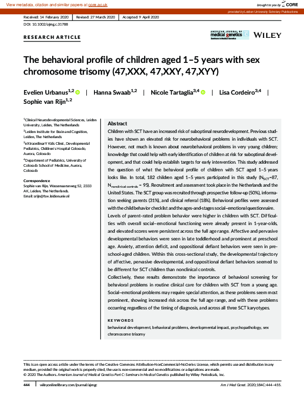 (PDF) The behavioral profile of children aged 1–5 years with sex ...