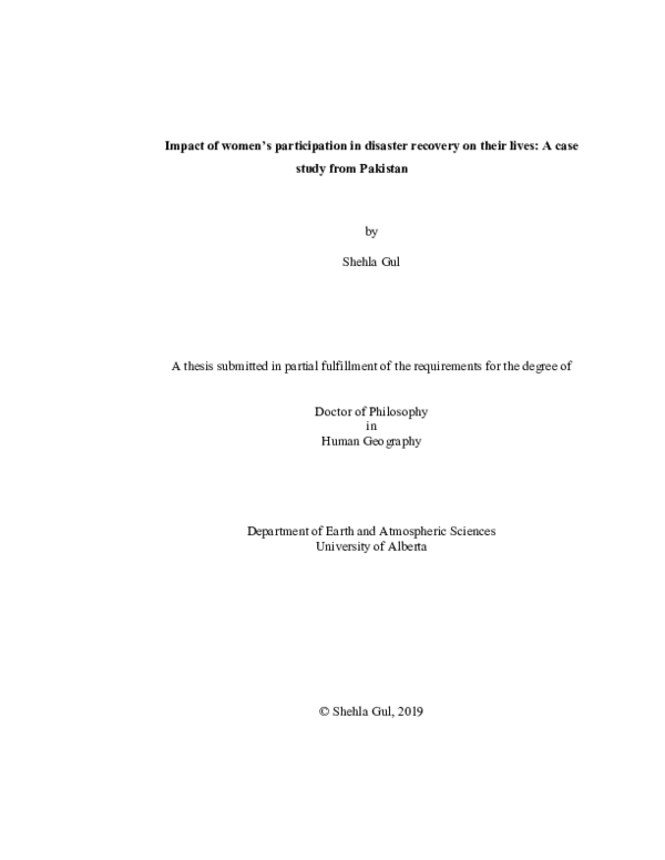 (PDF) Impact of women's participation in disaster recovery on their ...