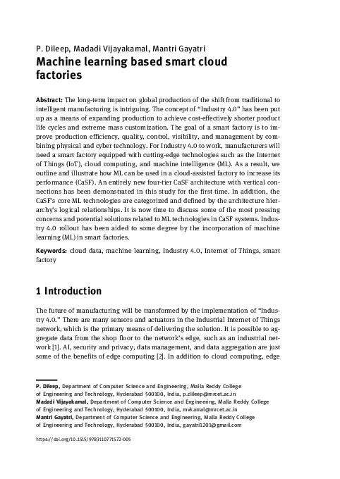 (PDF) Machine learning based smart cloud factories