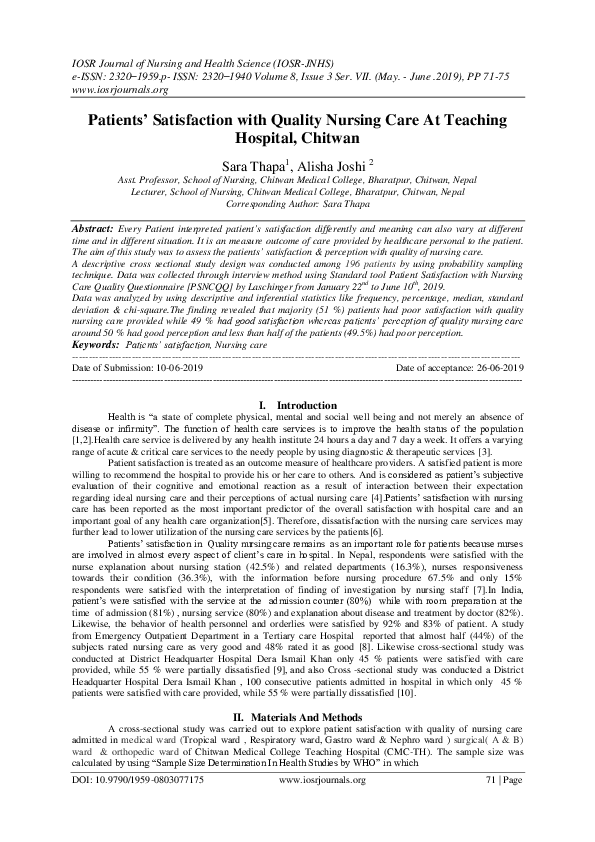 (PDF) Patients’ Satisfaction with Quality Nursing Care At Teaching ...
