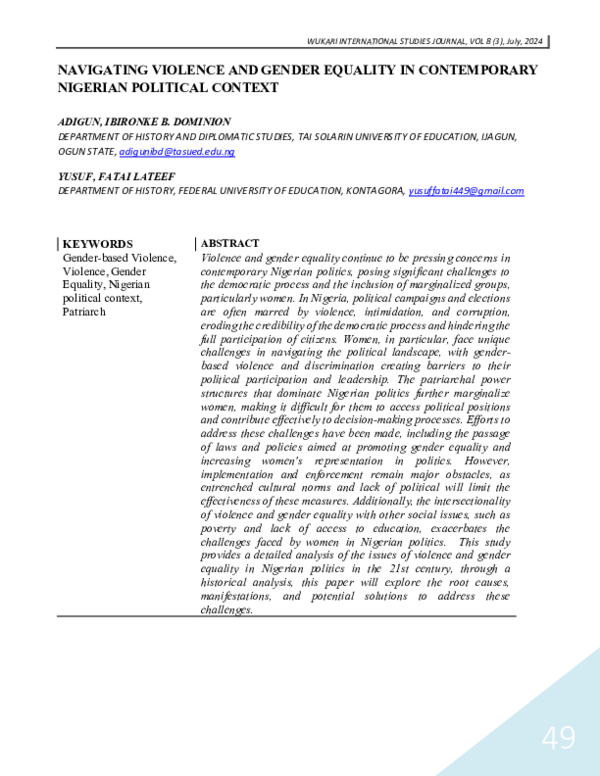 (PDF) NAVIGATING VIOLENCE AND GENDER EQUALITY IN CONTEMPORARY NIGERIAN ...