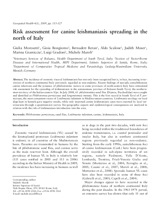 (PDF) Risk assessment for canine leishmaniasis spreading in the north ...