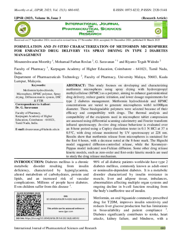 (PDF) FORMULATION AND IN-VITRO CHARACTERIZATION OF METFORMIN ...