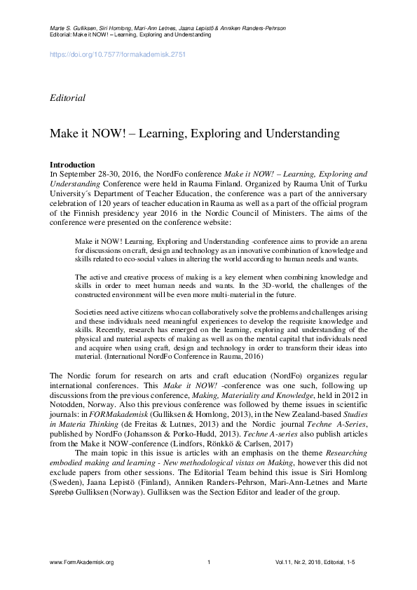 (PDF) Make it NOW! – Learning, Exploring and Understanding