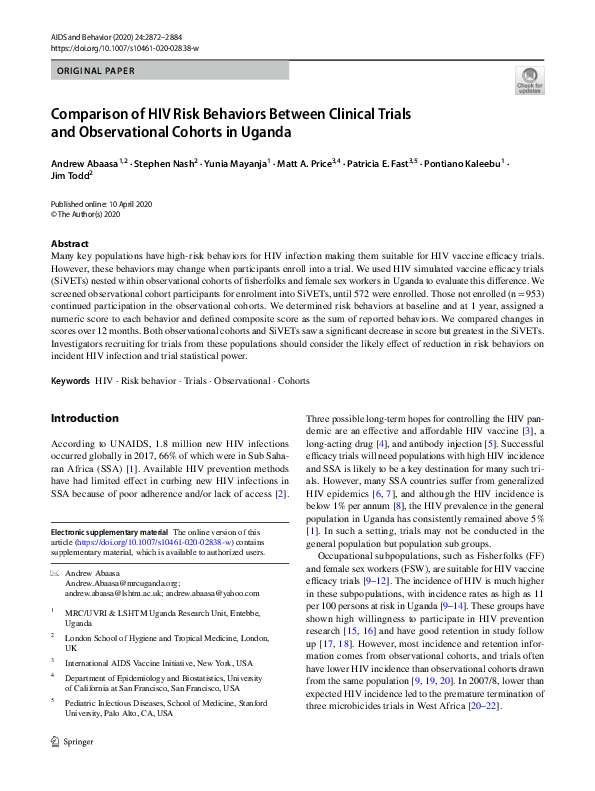 (PDF) Comparison of HIV Risk Behaviors Between Clinical Trials and ...