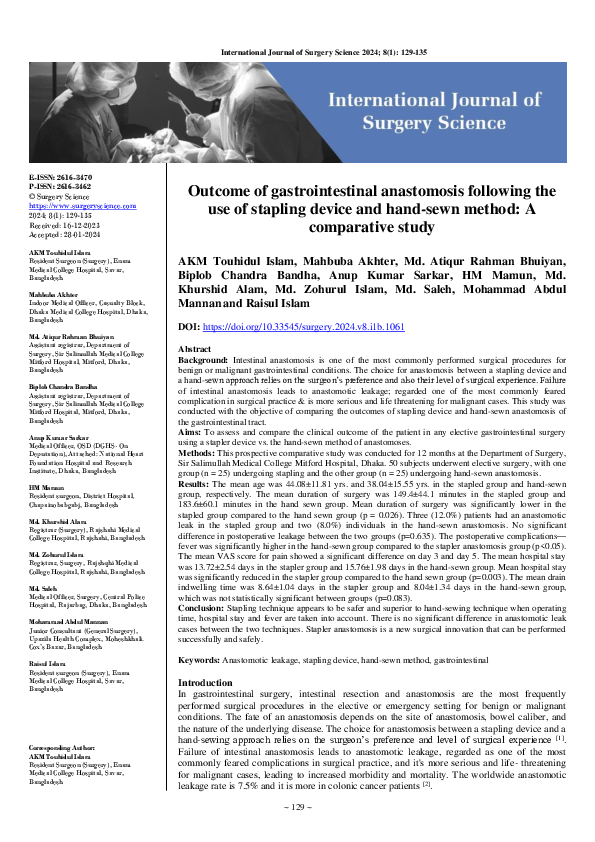 (PDF) Outcome of gastrointestinal anastomosis following the use of ...