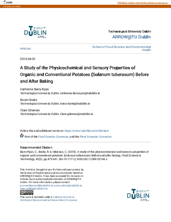 (PDF) A study of the physicochemical and sensory properties of organic ...