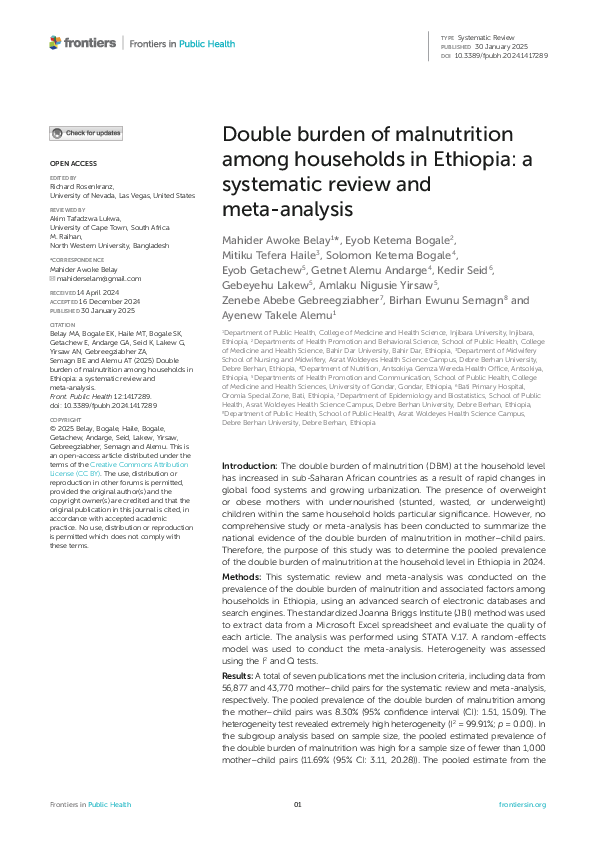 (PDF) Double burden of malnutrition among households in Ethiopia: a ...