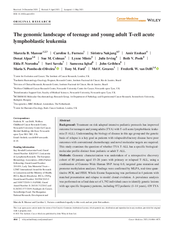 (PDF) The genomic landscape of teenage and young adult T‐cell acute ...